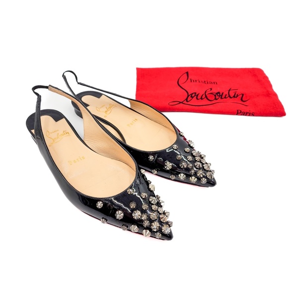 Christian Louboutin Black Slingback Studded Spike Pointed Toe Flats EU 36.5 - Picture 1 of 8